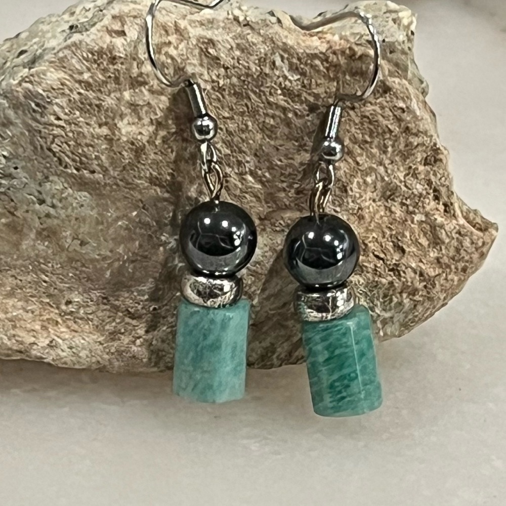 Silver Hematite and Amazonite Earrings